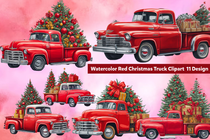 watercolor-red-christmas-truck-clipart