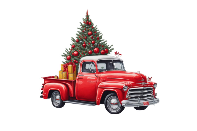 watercolor-red-christmas-truck-clipart