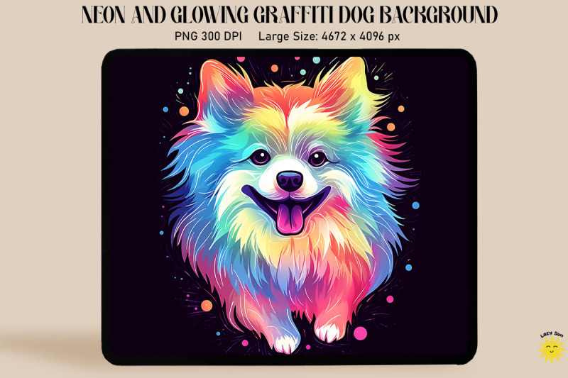 neon-graffiti-of-white-pomeranian-dog