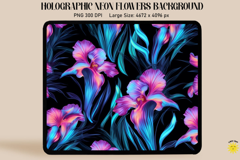 holographic-neon-iris-flowers