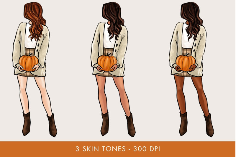 autumn-girl-clipart-set-3-skin-tones-png