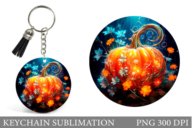 pumpkin-keychain-sublimation-pumpkin-flowers-round-keychain