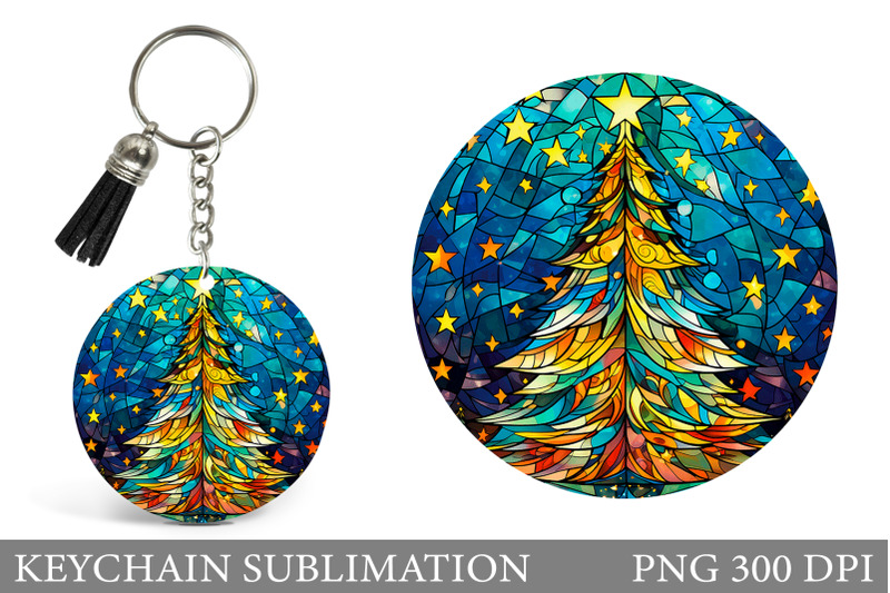 christmas-tree-keychain-stained-glass-keychain-sublimation