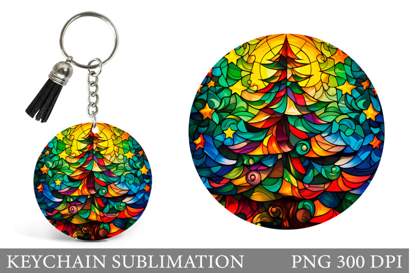 christmas-tree-round-keychain-stained-glass-keychain-design