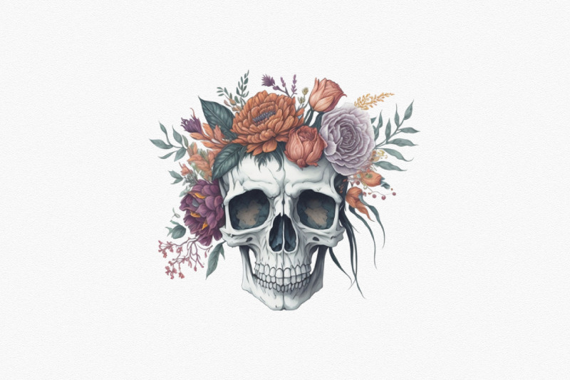 boho-skull-floral-watercolor-clipart