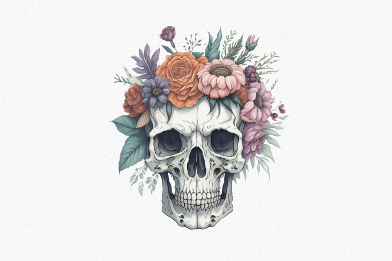 boho-skull-floral-watercolor-clipart
