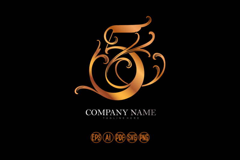 elegance-vintage-gold-floral-number-5-monogram-logo-inspiration