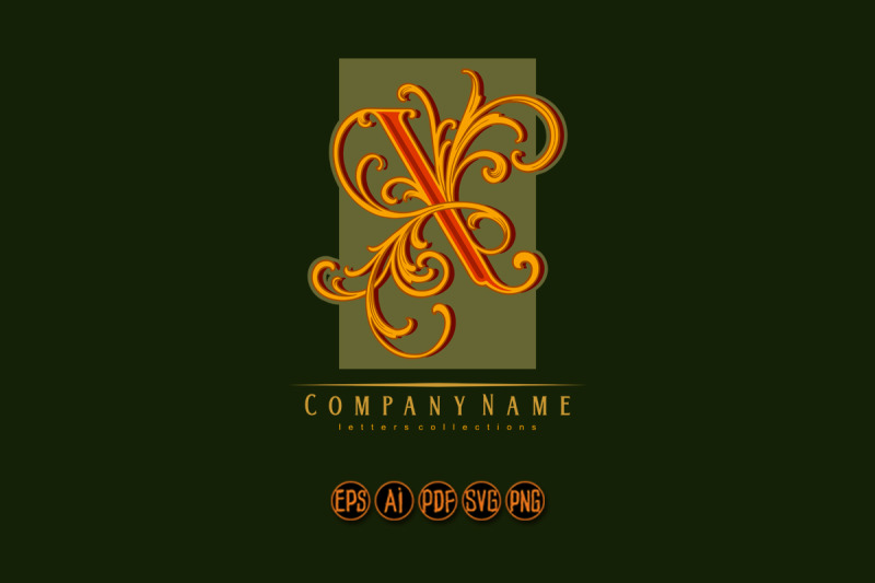 flourish-style-gold-floral-x-letter-monogram-logo