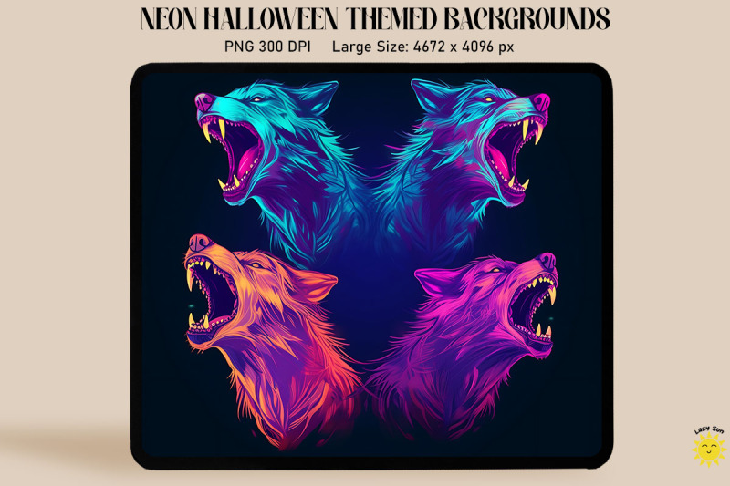 neon-werewolf-faces-glowing-halloween