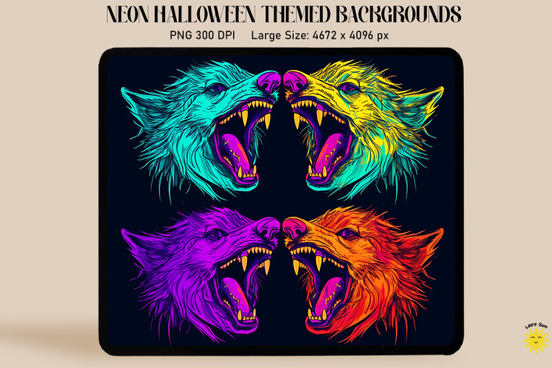 neon-werewolf-faces-glowing-halloween