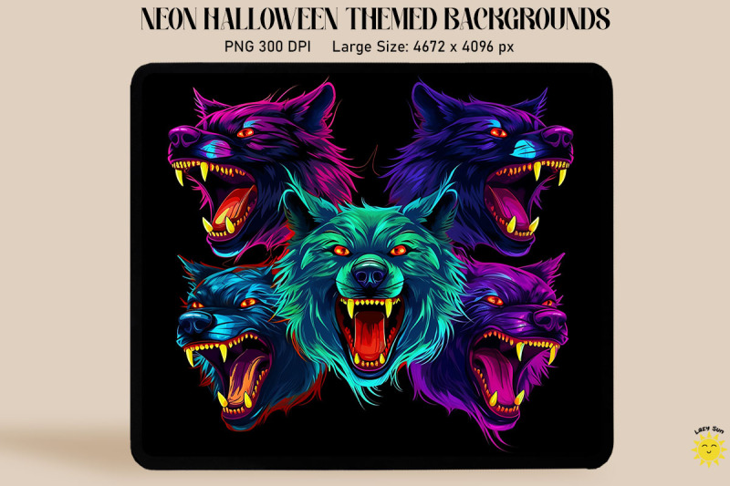 neon-werewolf-faces-glowing-halloween