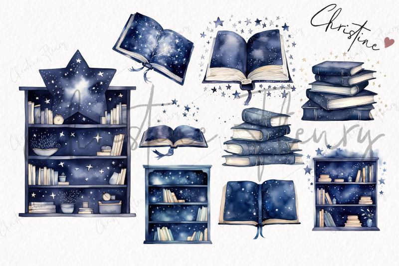 watercolor-midnight-blue-books-clipart