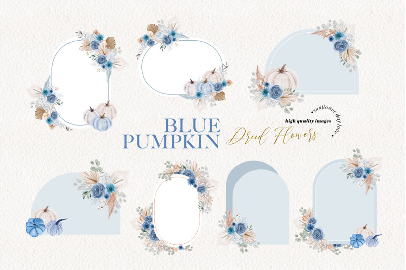 pumpkin-blue-boho-dried-floral-pampas-grass-clipart