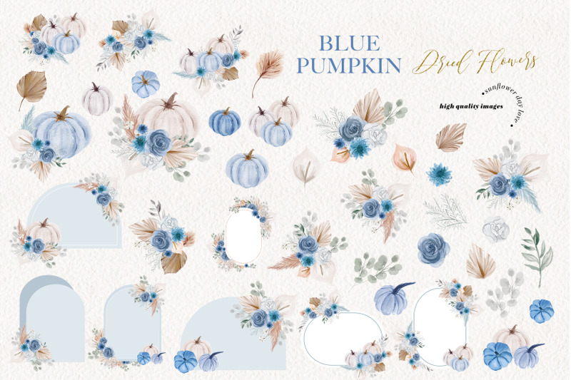 pumpkin-blue-boho-dried-floral-pampas-grass-clipart