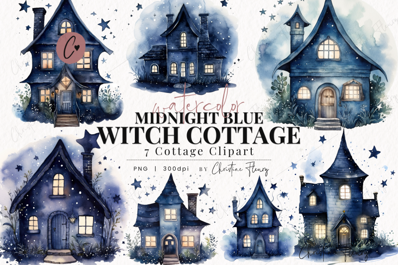 watercolor-midnight-blue-witch-cottage