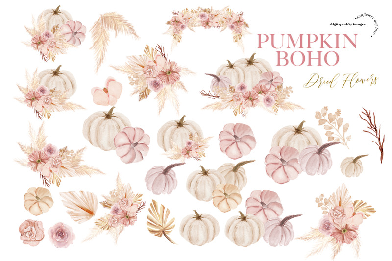 pumpkin-dried-floral-pampas-grass-clipart