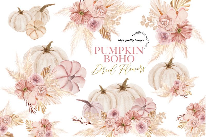 pumpkin-dried-floral-pampas-grass-clipart