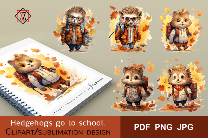 hedgehogs-go-to-school-clipart