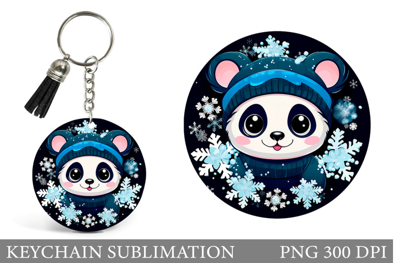 winter-panda-round-keychain-cute-panda-keychain-sublimation