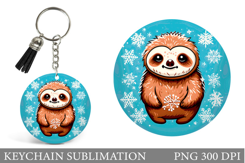 winter-sloth-round-keychain-cute-sloth-keychain-sublimation