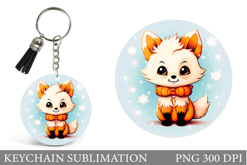 winter-fox-keychain-sublimation-cute-fox-f-round-keychain