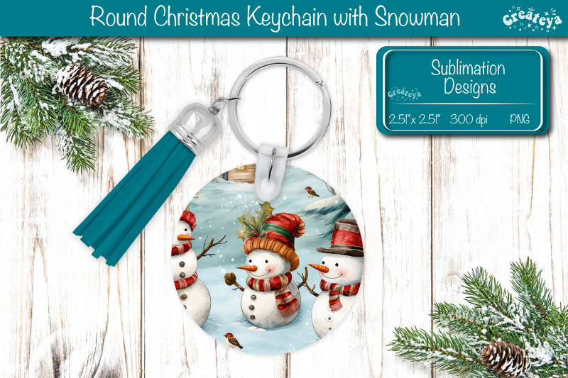 round-christmas-keychain-sublimation-png-keychain-template-snowman-png