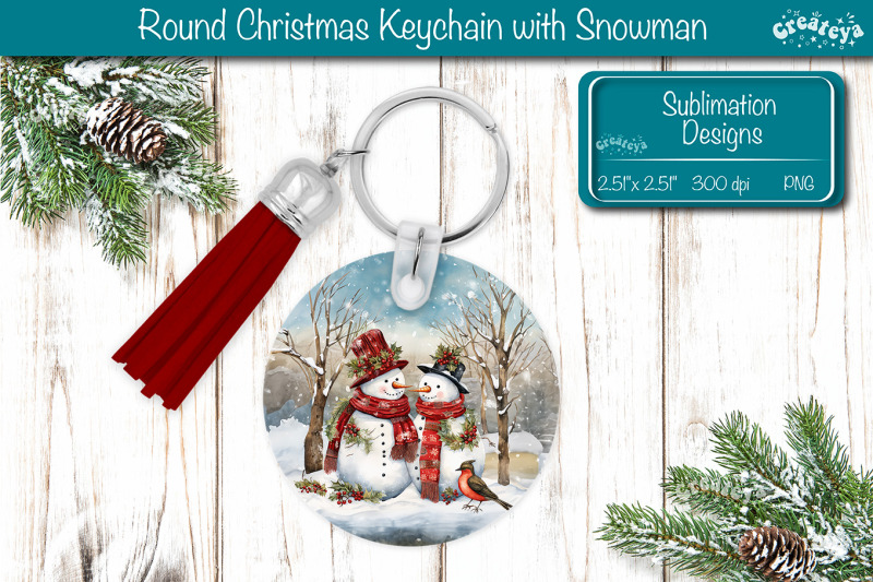 round-christmas-keychain-sublimation-png-keychain-template-snowman-png