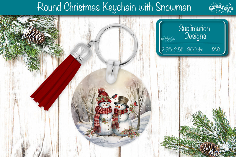 round-christmas-keychain-sublimation-png-keychain-template-snowman-png