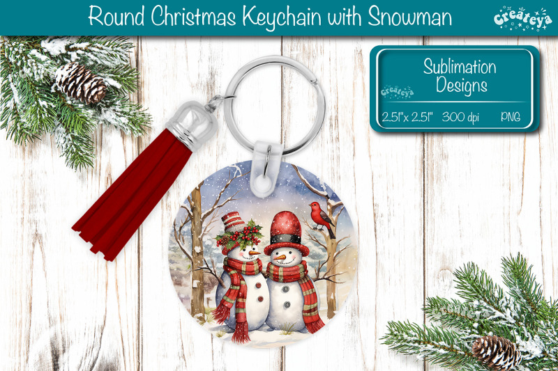 round-christmas-keychain-sublimation-png-keychain-template-snowman-png