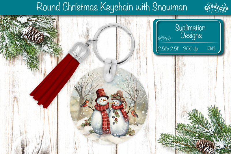 round-christmas-keychain-sublimation-png-keychain-template-snowman-png