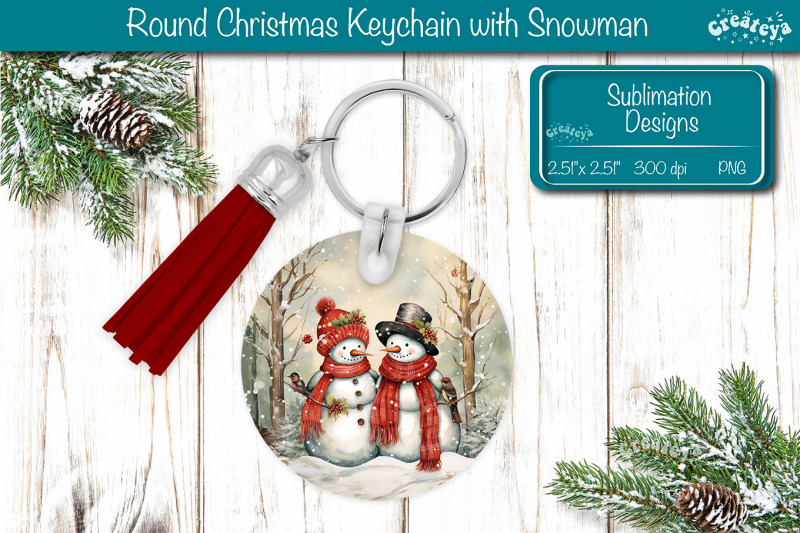 round-christmas-keychain-sublimation-png-keychain-template-snowman-png