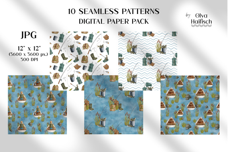 fishing-digital-paper-pack-watercolor-fish-amp-lake-seamless-patterns