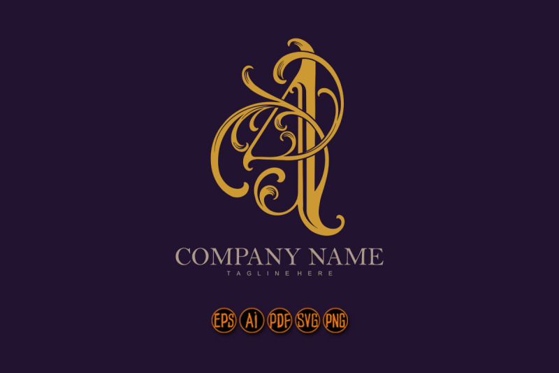 elegance-flourish-gold-floral-a-letter-monogram-logo