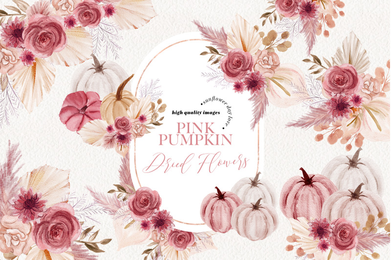 pink-pumpkin-boho-dried-floral-pampas-grass-clipart