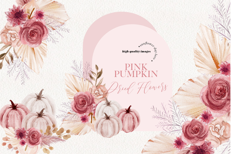 pink-pumpkin-boho-dried-floral-pampas-grass-clipart