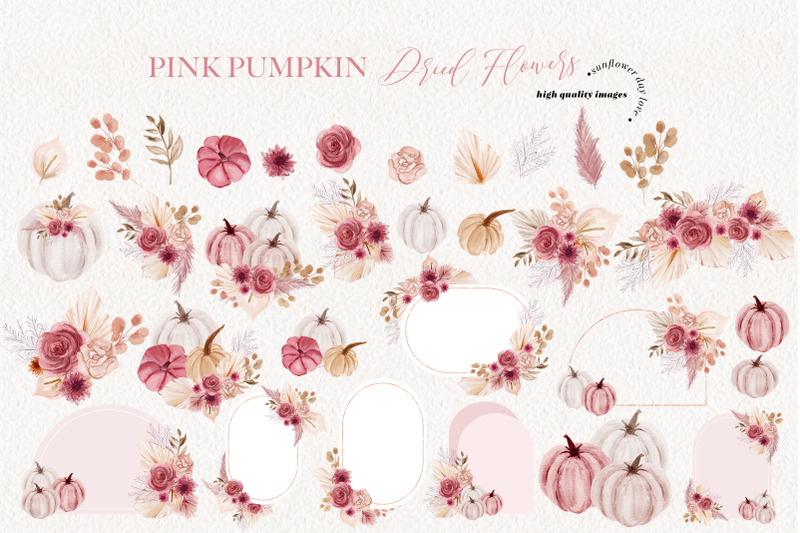 pink-pumpkin-boho-dried-floral-pampas-grass-clipart