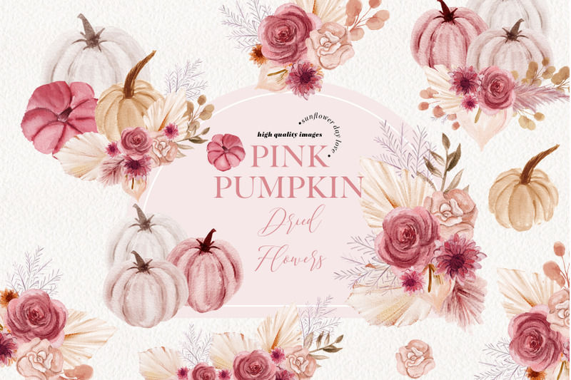 pink-pumpkin-boho-dried-floral-pampas-grass-clipart