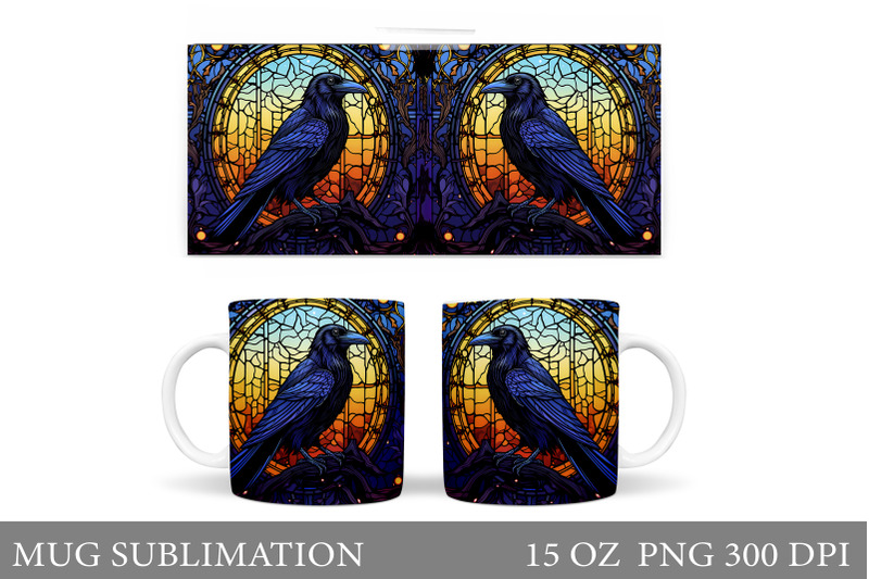 halloween-raven-mug-wrap-stained-glass-raven-mug-design