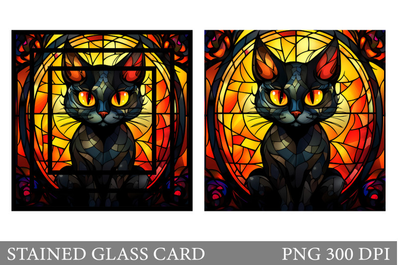 stained-glass-black-cat-card-stained-glass-card-sublimation