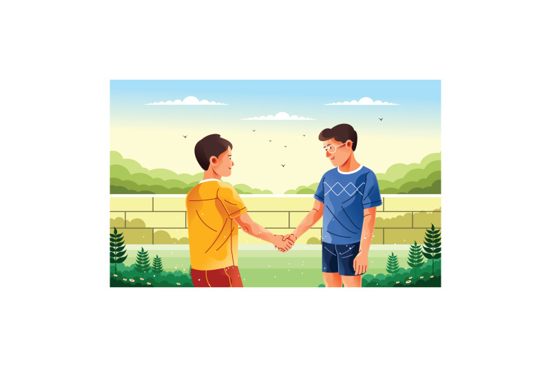 two-children-shaking-hands-illustration