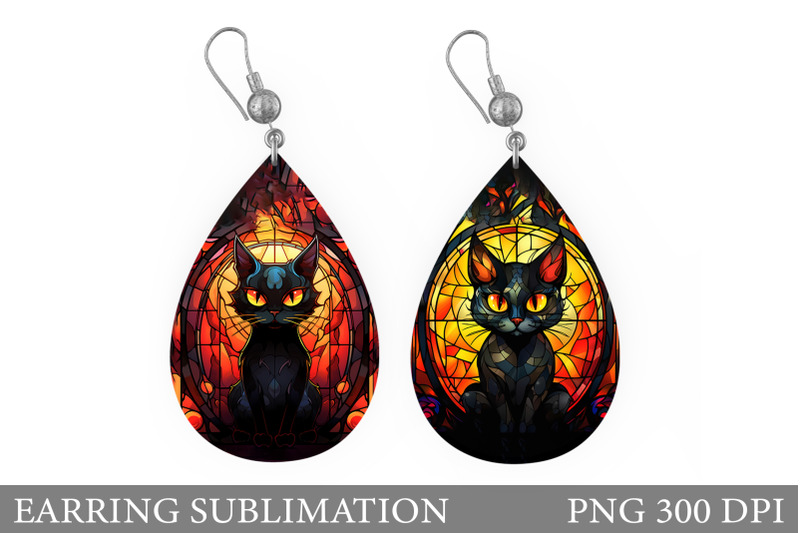 stained-glass-cat-earring-black-cat-teardrop-earring-design