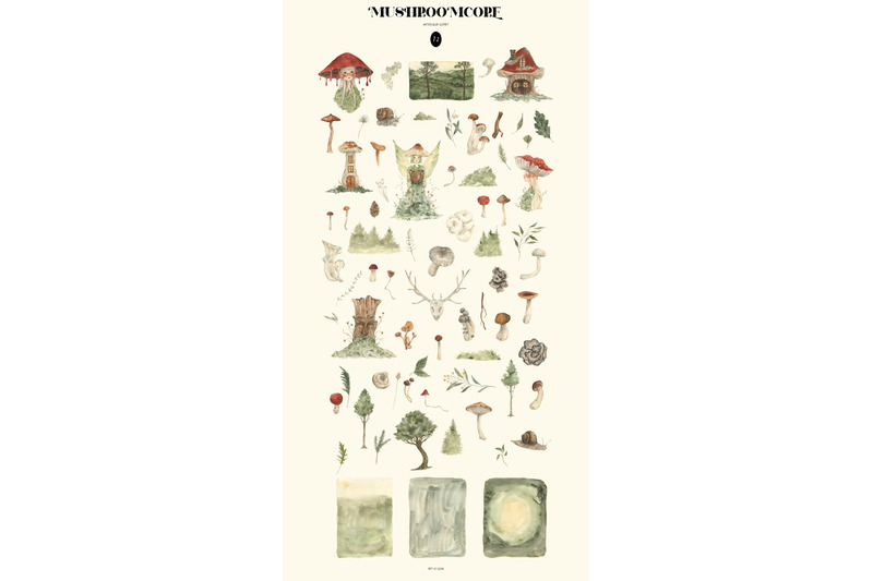 mushroomcore-watercolor-fairy-clipart-dream-forest-illustration