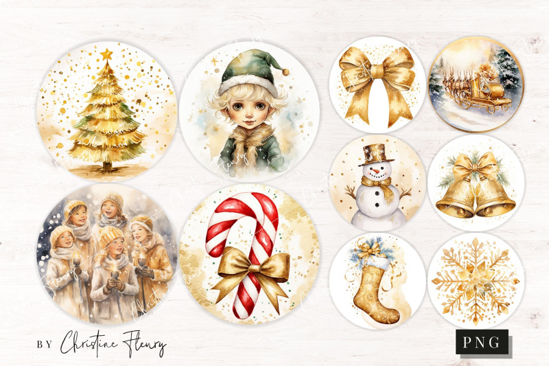 golden-christmas-round-ornament-sublimation-bundle