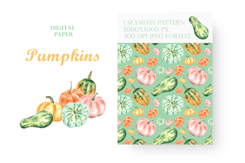 pumpkins-watercolor-seamless-pattern-autumn-harvest