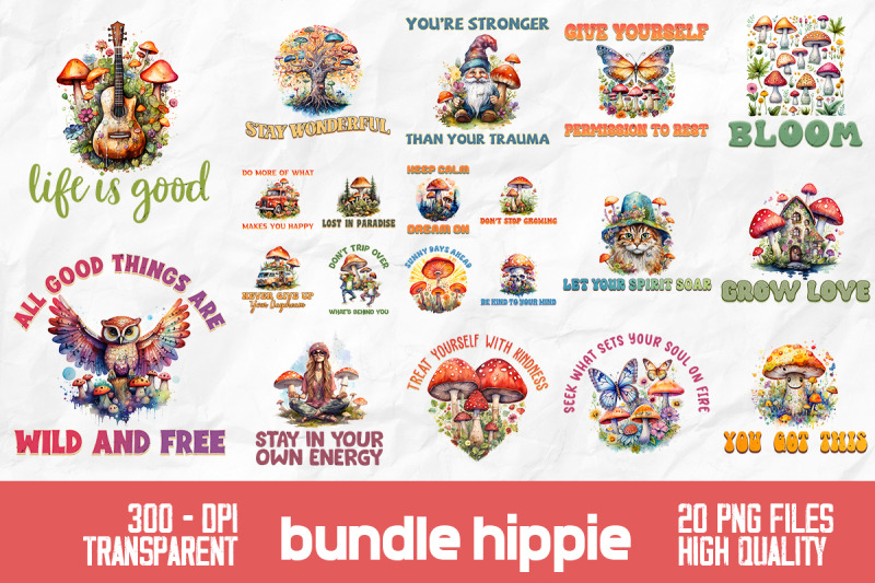 hippie-mushroom-retro-watercolor-bundle