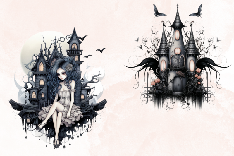 gothic-fairy-house-sublimation-clipart