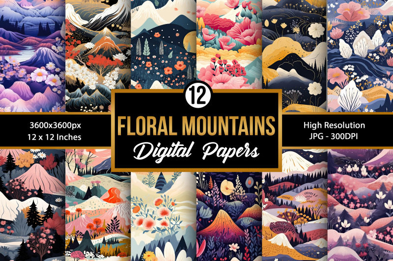 floral-mountains-digital-paper-backgrounds