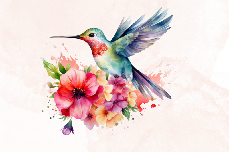 floral-hummingbird-watercolor-clipart