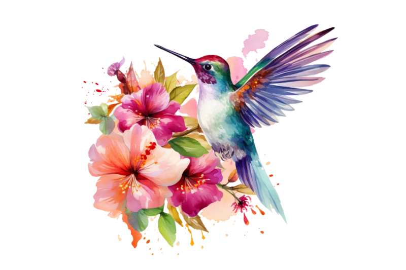 floral-hummingbird-watercolor-clipart