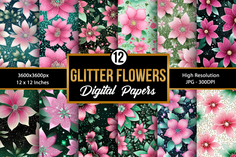 pink-amp-green-glittery-flowers-pattern-digital-papers